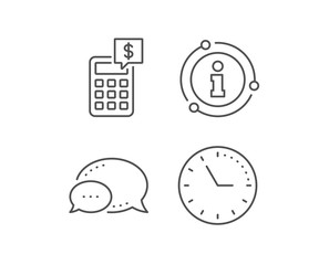 Calculator line icon. Chat bubble, info sign elements. Accounting sign. Calculate finance symbol. Linear calculator outline icon. Information bubble. Vector