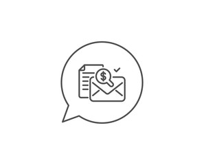 Accounting report line icon. Chat bubble design. Audit sign. Check finance symbol. Outline concept. Thin line accounting report icon. Vector