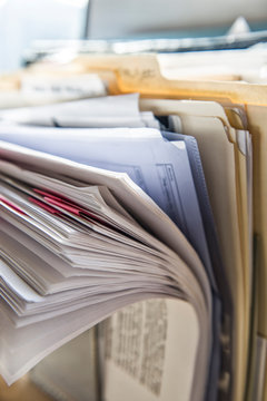 Close up of files and file folders on desk