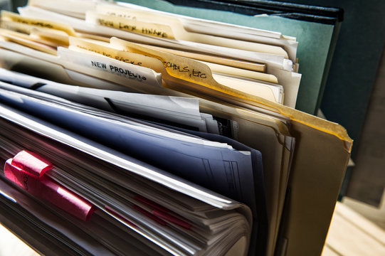 Close up of files and file folders on desk
