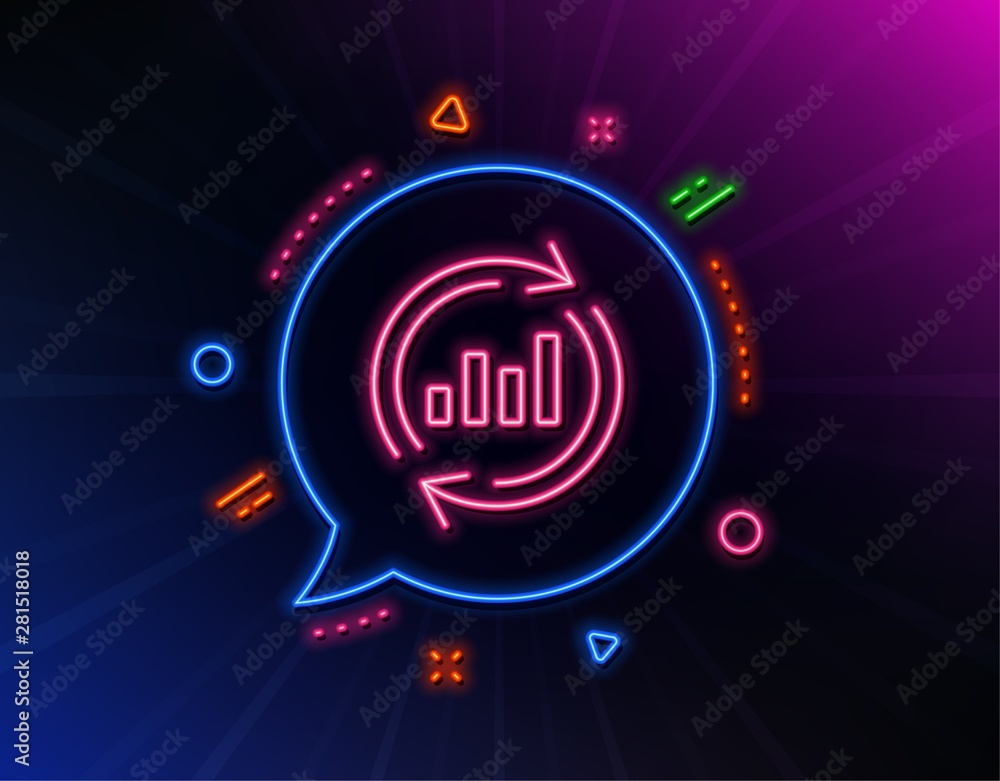 Poster chart line icon. neon laser lights. update report graph or sales growth sign. analysis and statistic