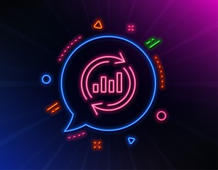 Chart line icon. Neon laser lights. Update Report graph or Sales growth sign. Analysis and Statistics data symbol. Glow laser speech bubble. Neon lights chat bubble. Vector