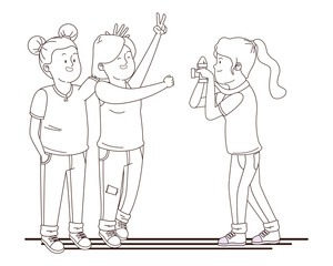 Teenagers friends smiling and having fun in black and white