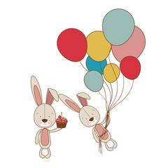 cute bunny with helium balloons