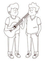 Teenagers friends smiling and having fun in black and white