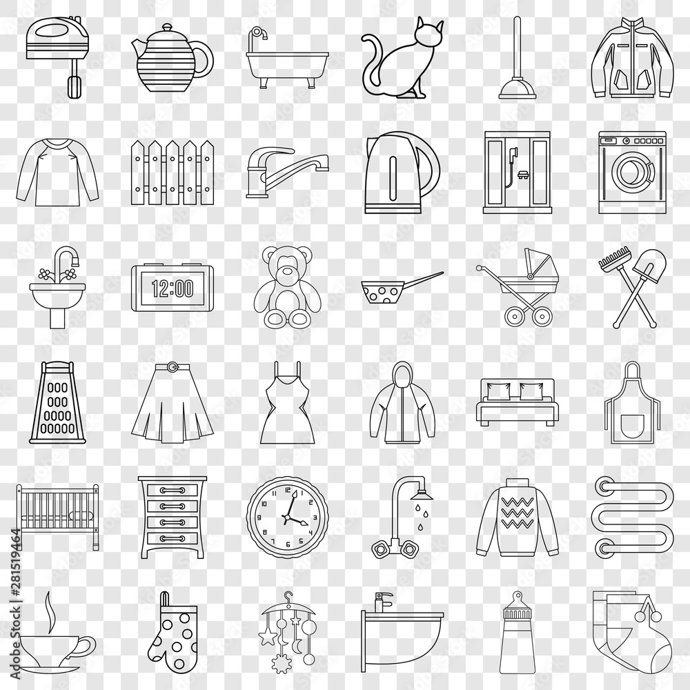 Wall mural Furniture icons set. Outline style of 36 furniture vector icons for web for any design