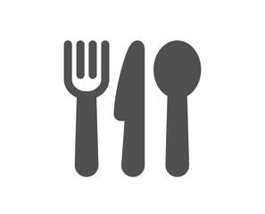 Cutlery sign. Food icon. Fork, knife, spoon symbol. Classic flat style. Simple food icon. Vector