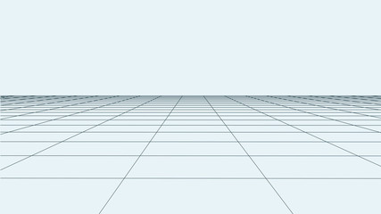 Vector perspective grid. Abstract wireframe landscape. Detailed lines on background. 3d vector illustration.