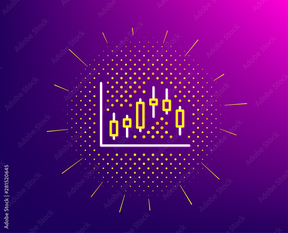 Poster candlestick chart line icon. halftone pattern. financial graph sign. stock exchange symbol. business