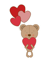 cute bear with helium balloons on white background