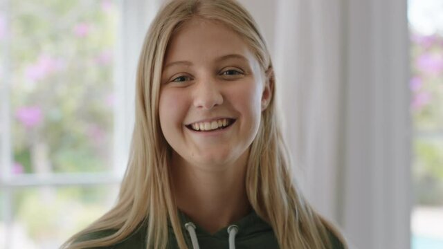 portrait beautiful teenage girl laughing happy enjoying carefree lifestyle teen self image testimonial concept 4k footage