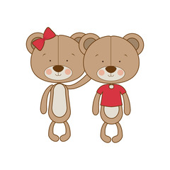 cute couple of bears in love on white background
