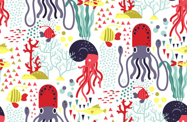 Underwater creatures pattern seamless design graphic