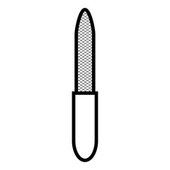 Black and white icon is a simple linear fashionable glamorous cosmic metal nail file, manicure and pedicure guidance. Vector illustration