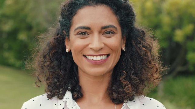 portrait beautiful mixed race woman smiling looking confident feeling happy enjoying successful lifestyle testimonial concept 4k