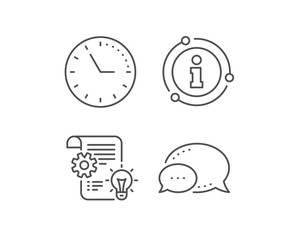 Cogwheel line icon. Chat bubble, info sign elements. Engineering tool sign. Idea bulb symbol. Linear cogwheel outline icon. Information bubble. Vector