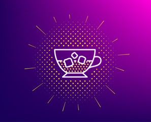 Coffee with ice icon. Halftone pattern. Cold drink sign. Beverage symbol. Gradient background. Cold coffee line icon. Yellow halftone pattern. Vector