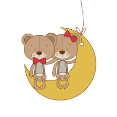 cute couple of bears sitting on the moon