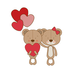 cute bear with helium balloons on white background