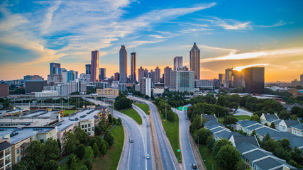 Atlanta Georgia GA Downtown Skyline Aerial - obrazy, fototapety, plakaty