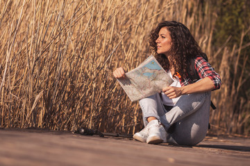 Woman reading a map