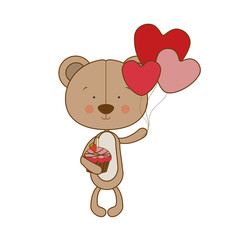 cute bear with helium balloons and cake