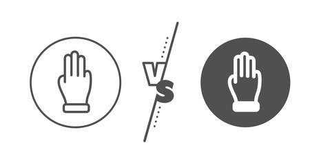 Click palm sign. Versus concept. Three fingers hand line icon. Gesture symbol. Line vs classic three fingers icon. Vector