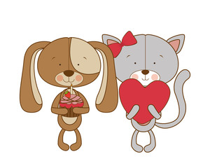 cute couple of bears in love on white background