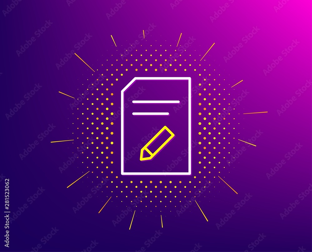 Poster edit document line icon. halftone pattern. information file sign. paper page with pencil concept sym