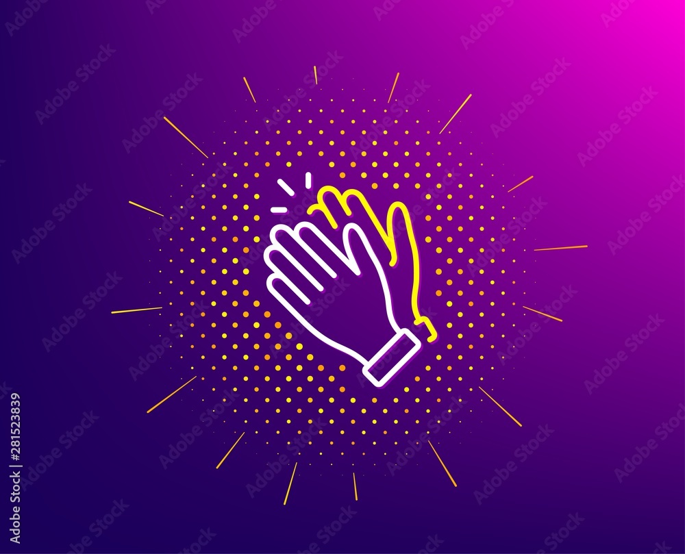 Aufkleber clapping hands line icon. halftone pattern. clap sign. victory gesture symbol. gradient background. 