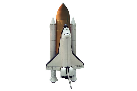 A shuttle spaceship taking off on white background. Isolated. - Powered by Adobe
