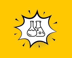 Chemistry lab line icon. Comic speech bubble. Laboratory flask sign. Analysis symbol. Yellow background with chat bubble. Chemistry lab icon. Colorful banner. Vector