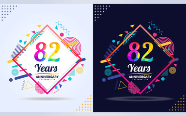 82 years anniversary with modern square design elements, colorful edition, celebration template design,