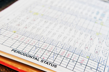 Close up of dental records for patient