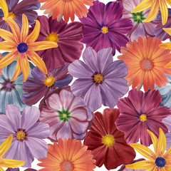 Fototapeta na wymiar Seamless watercolor exotic floral pattern. Seamless watercolor pattern for design. Hand painted flowers of different colors.