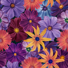Seamless watercolor exotic floral pattern. Seamless watercolor pattern for design. Hand painted flowers of different colors.