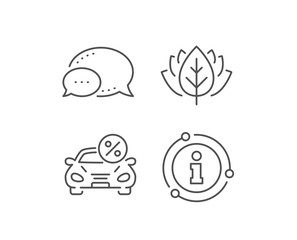 Car leasing percent line icon. Chat bubble, info sign elements. Transport loan sign. Credit percentage symbol. Linear car leasing outline icon. Information bubble. Vector