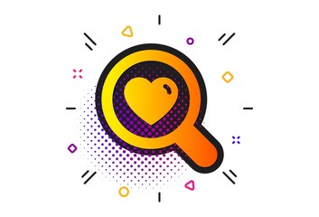 Search relationships sign. Halftone circles pattern. Love dating icon. Valentines day symbol. Classic flat search love icon. Vector