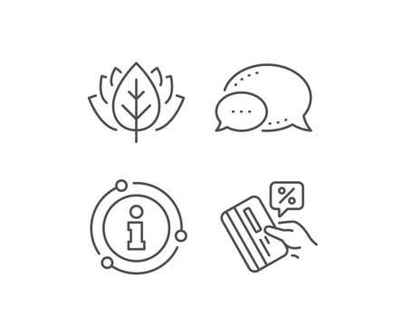 Credit card percent line icon. Chat bubble, info sign elements. Discount sign. Loan percentage symbol. Linear credit card outline icon. Information bubble. Vector