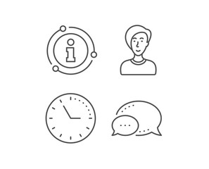 Woman line icon. Chat bubble, info sign elements. User or businesswoman person sign. Female silhouette symbol. Linear businesswoman person outline icon. Information bubble. Vector