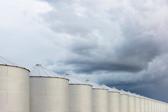 Rows of grain silos