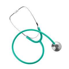 Stethoscope on white background, top view. Medical device