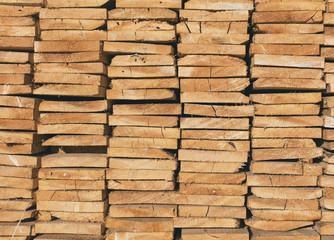Close up of stack of cut lumber