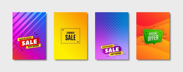 Summer Sale. Cover design, banner badge. Special offer price sign. Advertising Discounts symbol. Poster template. Sale, hot offer discount. Flyer or cover background. Coupon, banner design. Vector