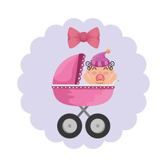 baby shower card with little newborn in cart
