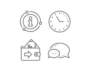 Wallet line icon. Chat bubble, info sign elements. Money payment sign. Dollar finance symbol. Linear wallet outline icon. Information bubble. Vector