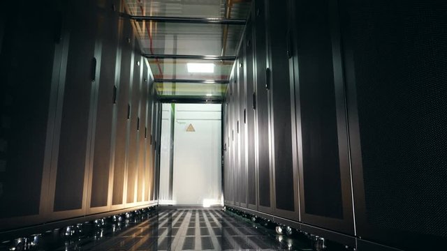 Dark empty corridor in the server unit