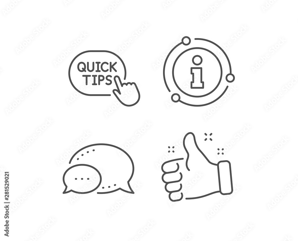 Poster quick tips click line icon. chat bubble, info sign elements. helpful tricks sign. linear quick tips 