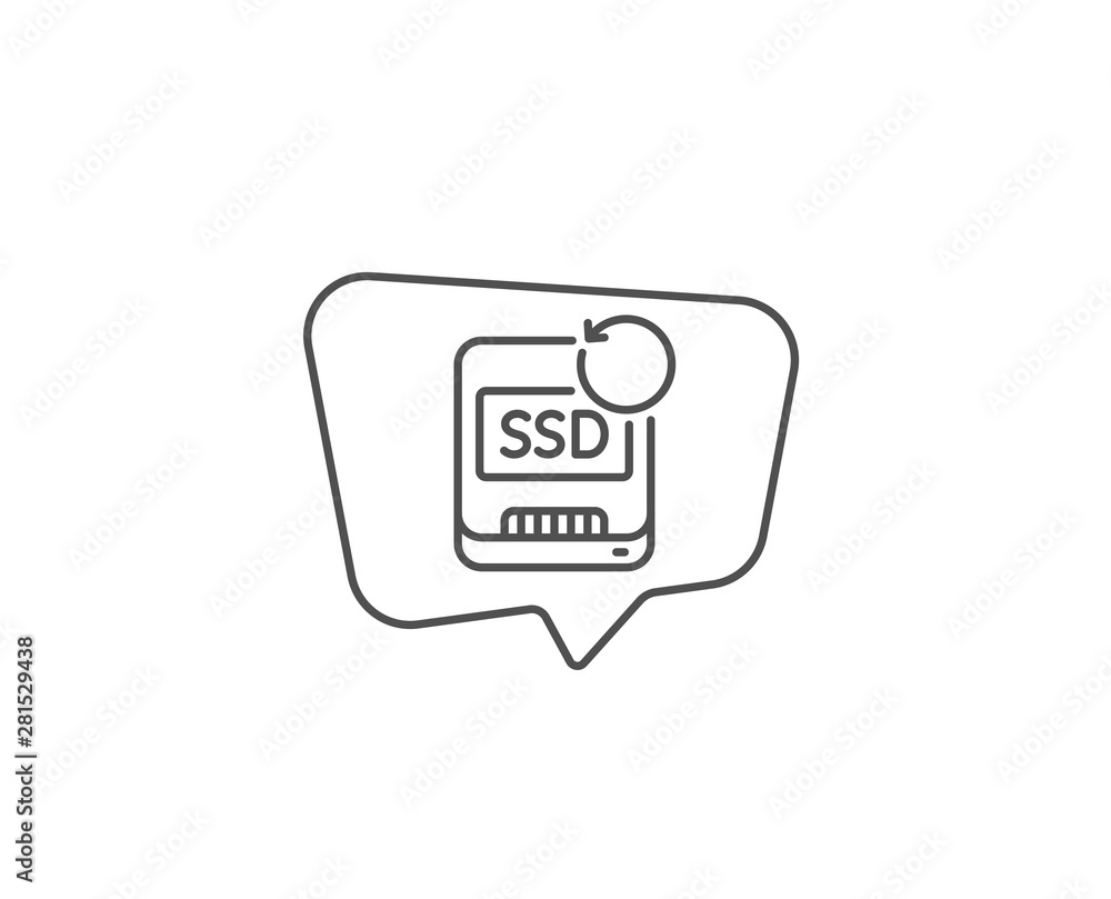 Poster recovery ssd line icon. chat bubble design. backup data sign. restore information symbol. outline co