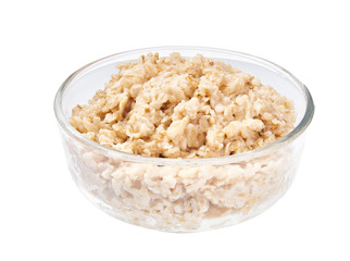 bowl with prepared oatmeal  isolated on white background.